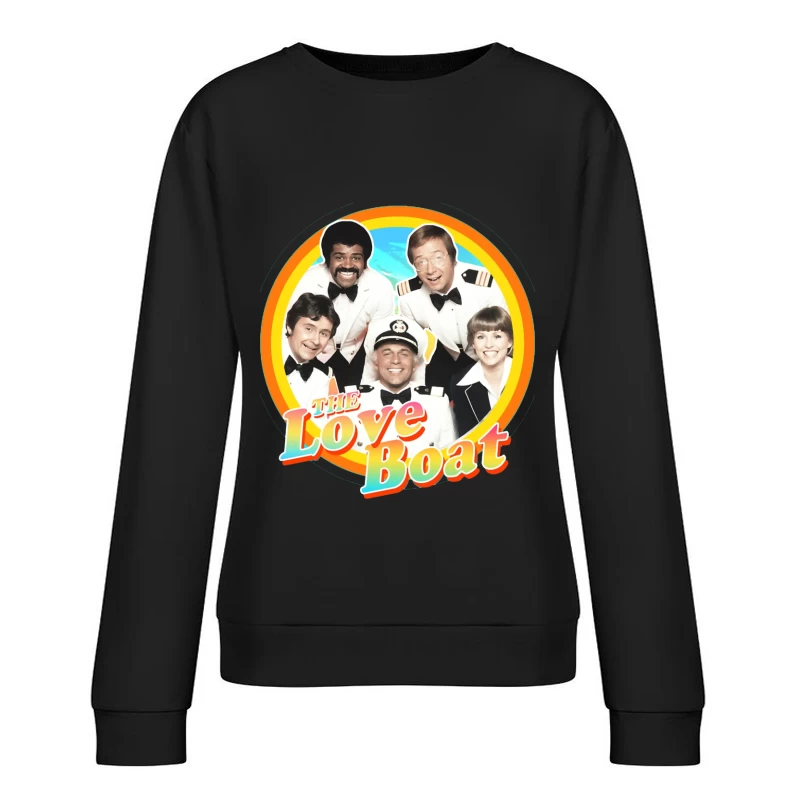 The Love Boat Classic TV Show Cast Promotional Image with Rainbow Circle Frame Female Pullover Sweatshirt