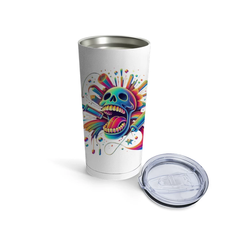 Psychedelic Rainbow Skull Pop Art Design Travel Mug