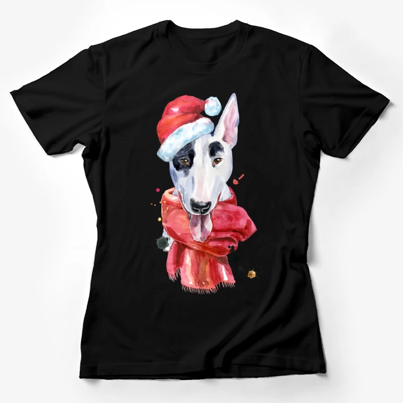 Chien en chapeau de Noël et écharpe Femme T-Shirt