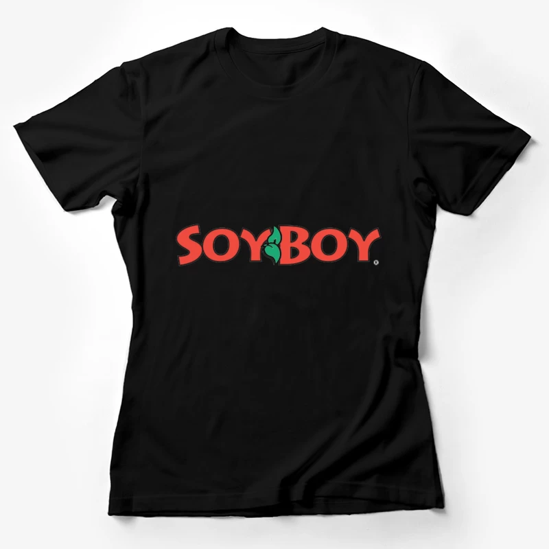 Soyboy Brand Logo with Red Letters and Green Leaf Design Female T-Shirt