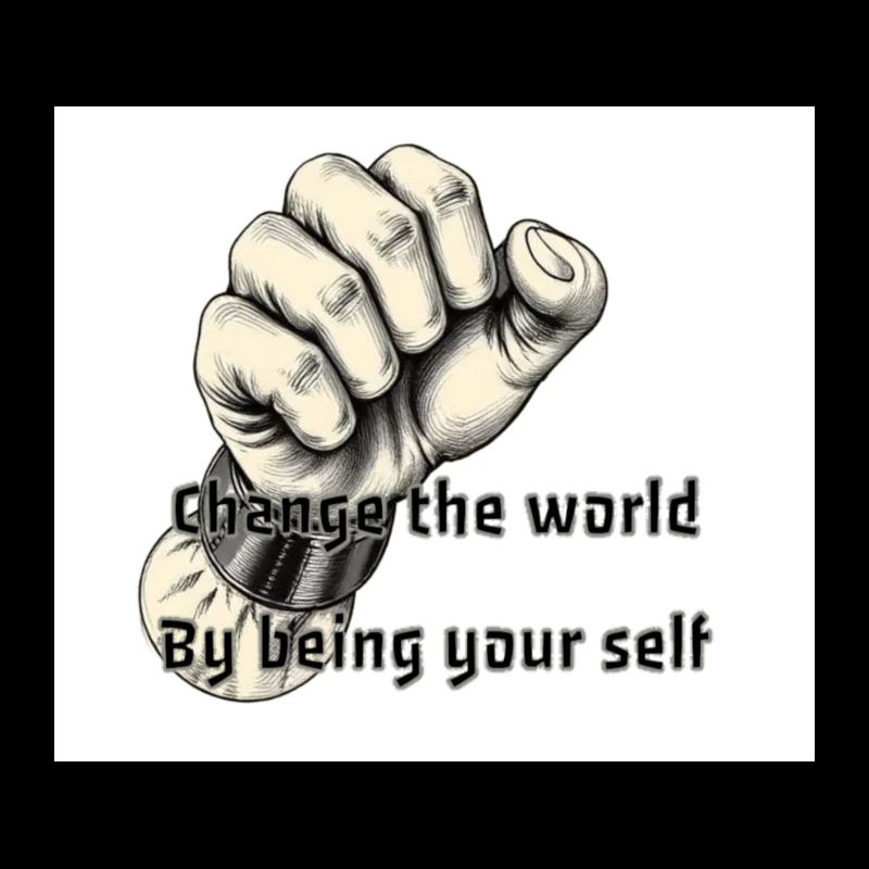 Empowering Motivational Art: Raised Fist with Self-Expression Message Tapestry