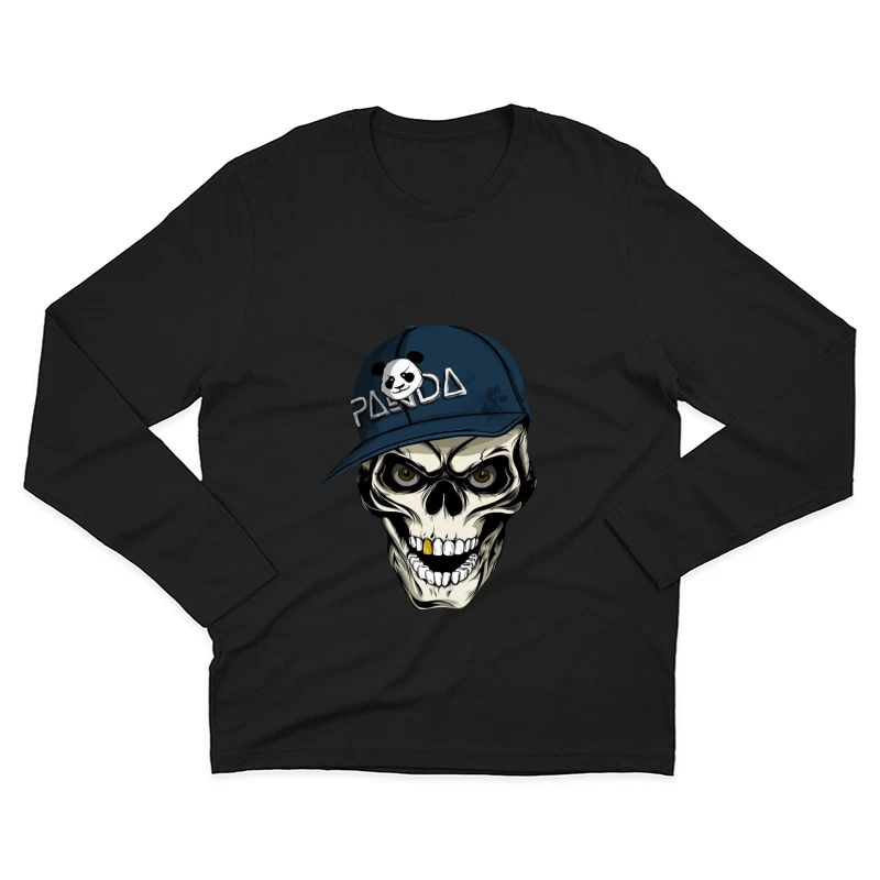 Skull with Panda Cap Graphic Illustration Male Long Sleeve T-Shirt