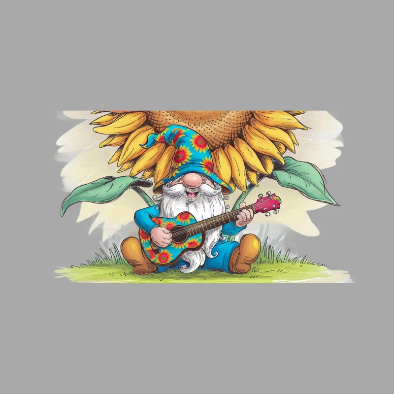 Whimsical Gnome Playing Guitar Under Sunflower Female Pullover Hoodie