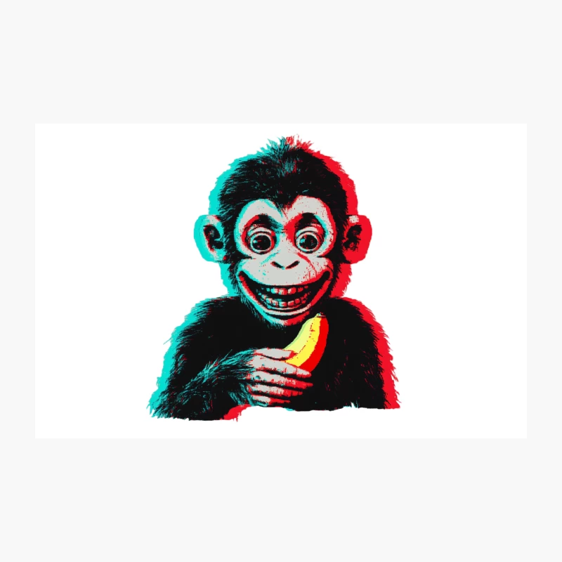 Retro 3D Monkey with Banana: Surreal Pop Art Chimpanzee Travel Mug