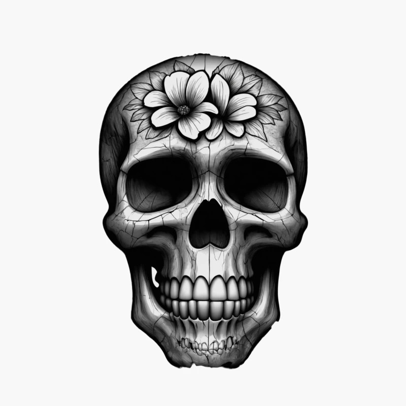 Floral Skull Illustration Cotton Tote Bag