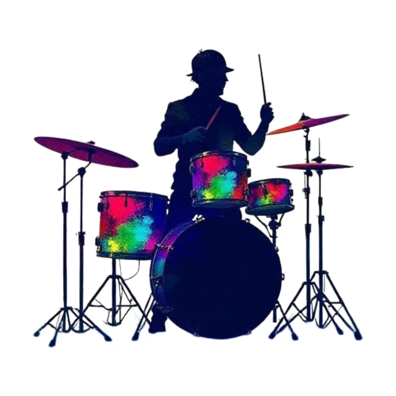 Colorful Silhouette of a Drummer Throw Pillow