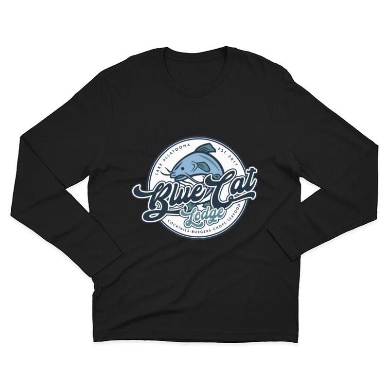 Blue Cat Lodge Restaurant & Bar Vintage Logo Design Male Long Sleeve T-Shirt