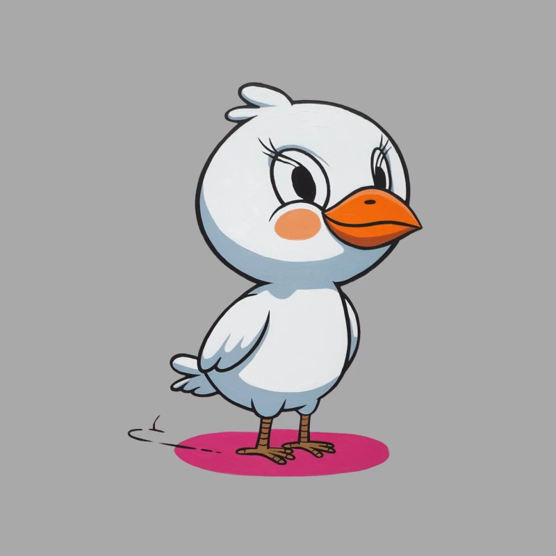 Adorable Cartoon White Bird with Orange Beak Standing on Pink Circle Female Pullover Hoodie