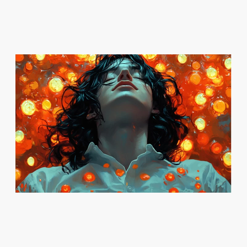 Surreal Portrait with Orange Lights and Closed Eyes Travel Mug