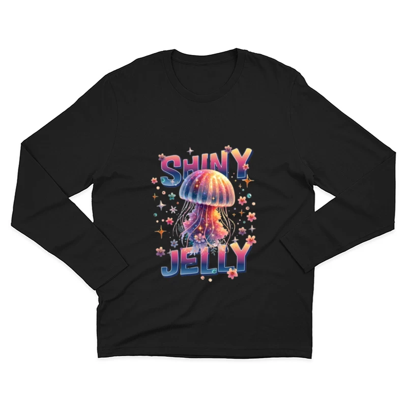 Shiny Jelly: Whimsical Watercolor Jellyfish Typography Art Male Long Sleeve T-Shirt