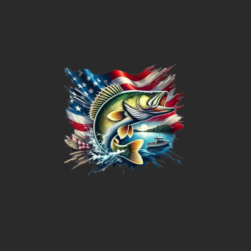 Dynamic Fish with American Flag and Scenic Background Baseball Cap
