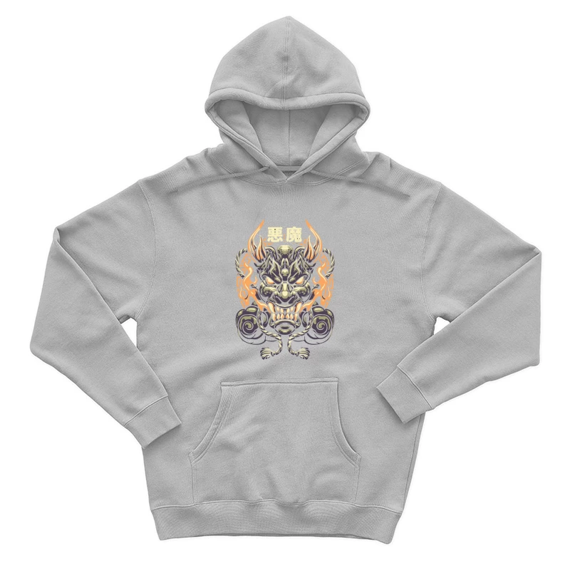 Epic Japanese Demon Mask Illustration Male Pullover Hoodie