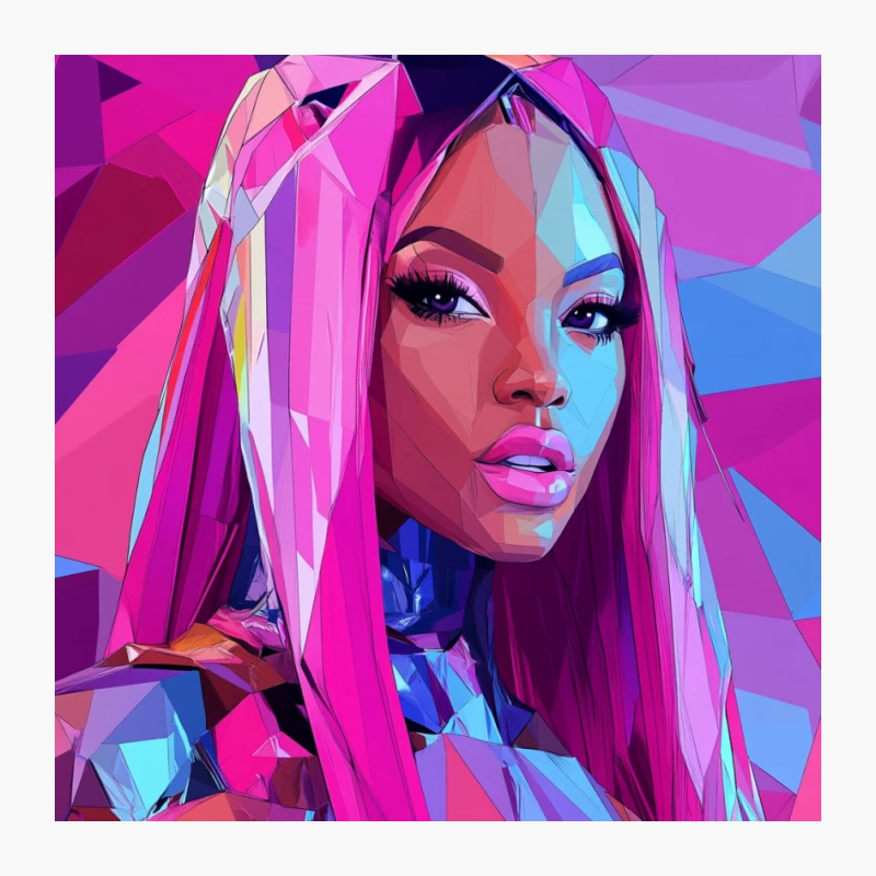 Vibrant Geometric Portrait: Futuristic Pop Art with Pink Hair Pin