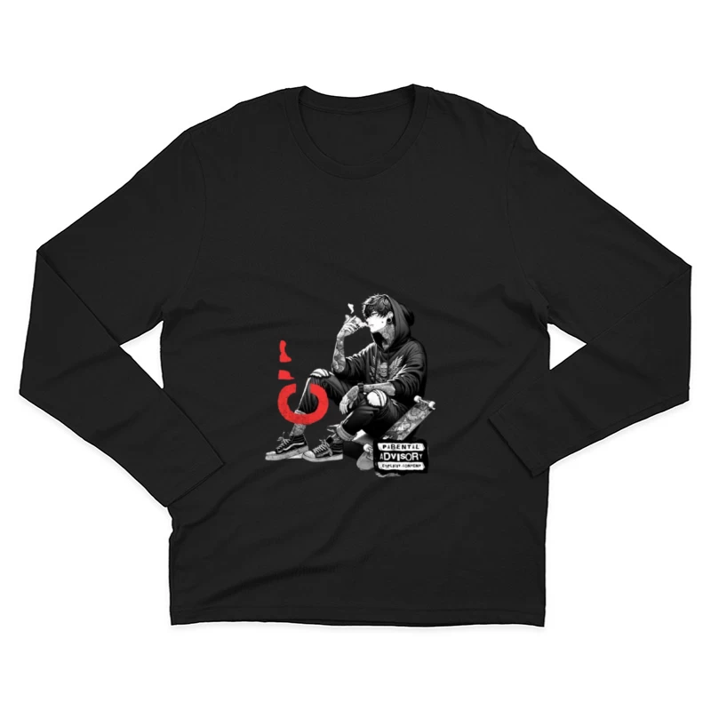 Urban Street Culture: Monochrome Skater Art with Parental Advisory Male Long Sleeve T-Shirt