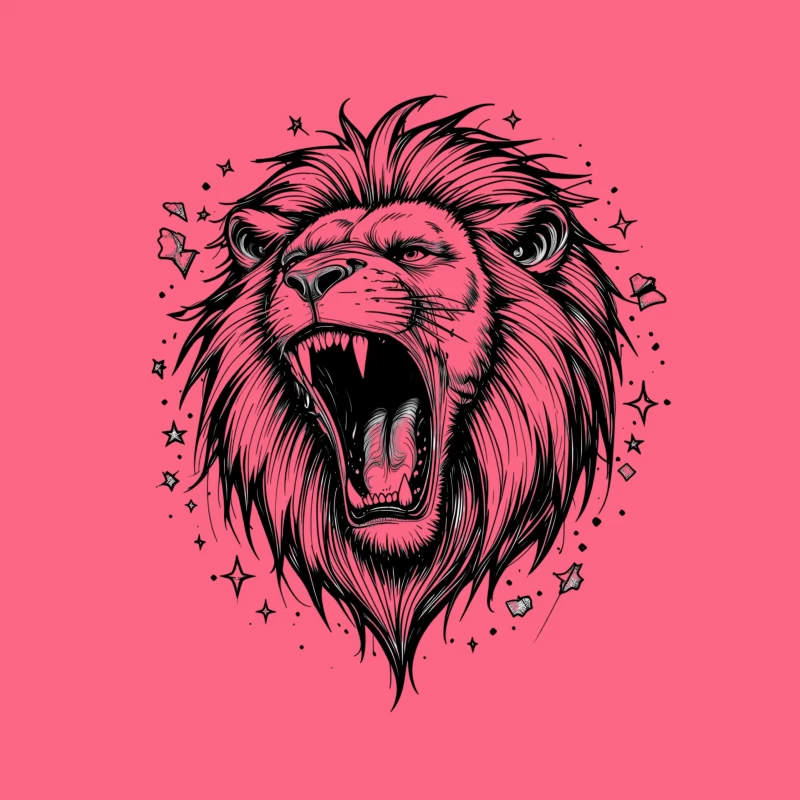 Detailed Roaring Lion Illustration in Black and White Throw Pillow