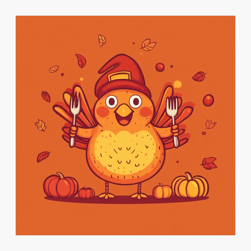 Cute Cartoon Turkey Ready for Thanksgiving Feast Pin