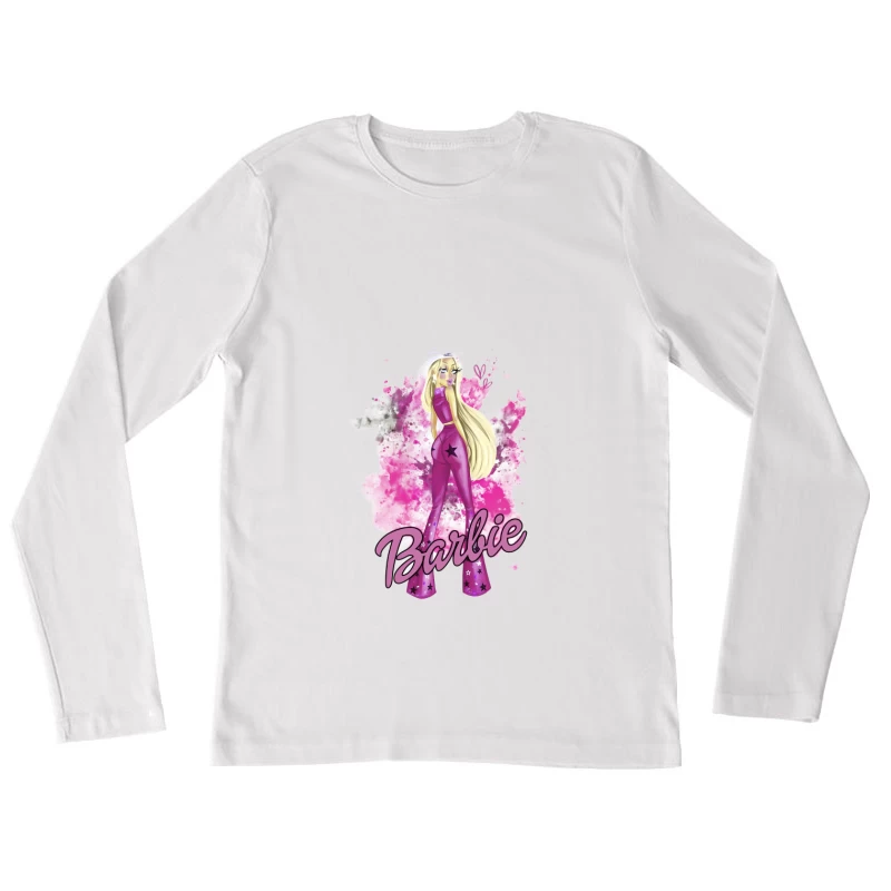Lila Barbie Mode Illustration Damen Langarm T-Shirt