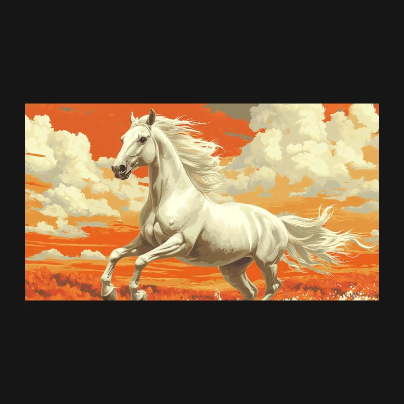 Majestic White Stallion Galloping in Dramatic Sunset Painting Desk Mat
