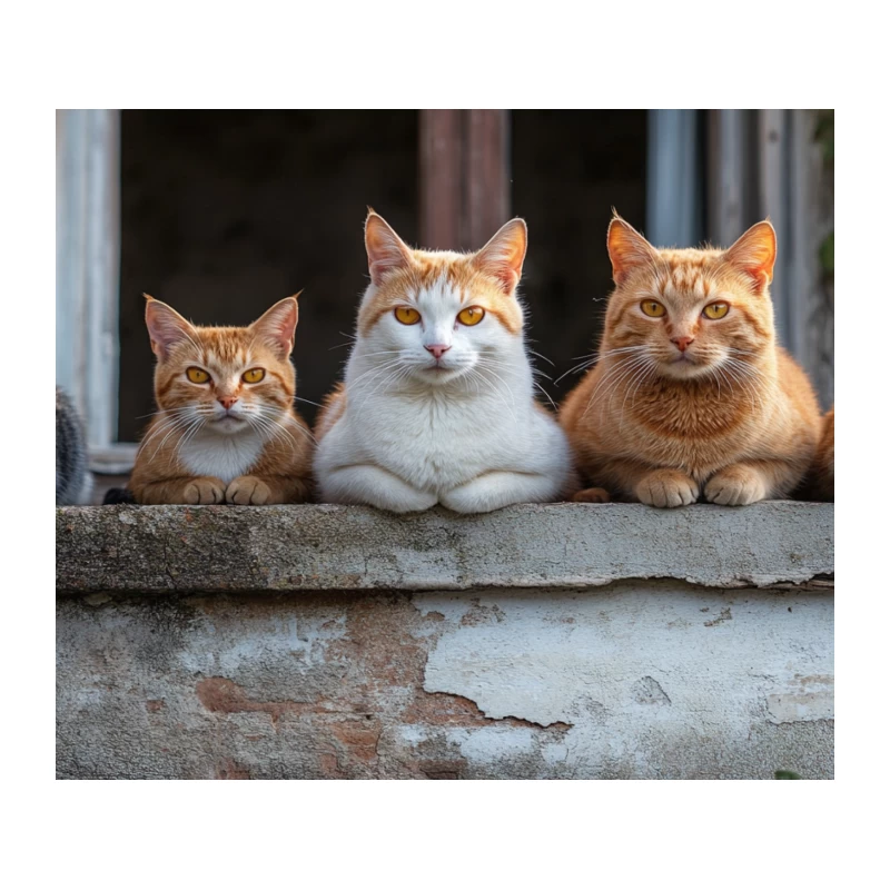 Group of Feline Friends: Cats Sitting Outdoors Tapestry