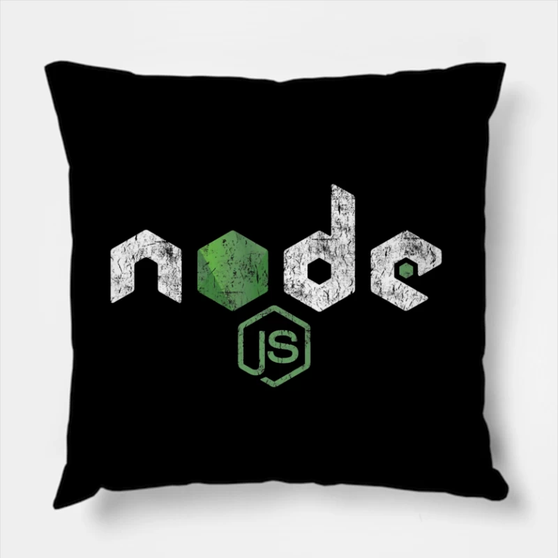 Node.js Programming Technology Logo with Distressed Effect Throw Pillow