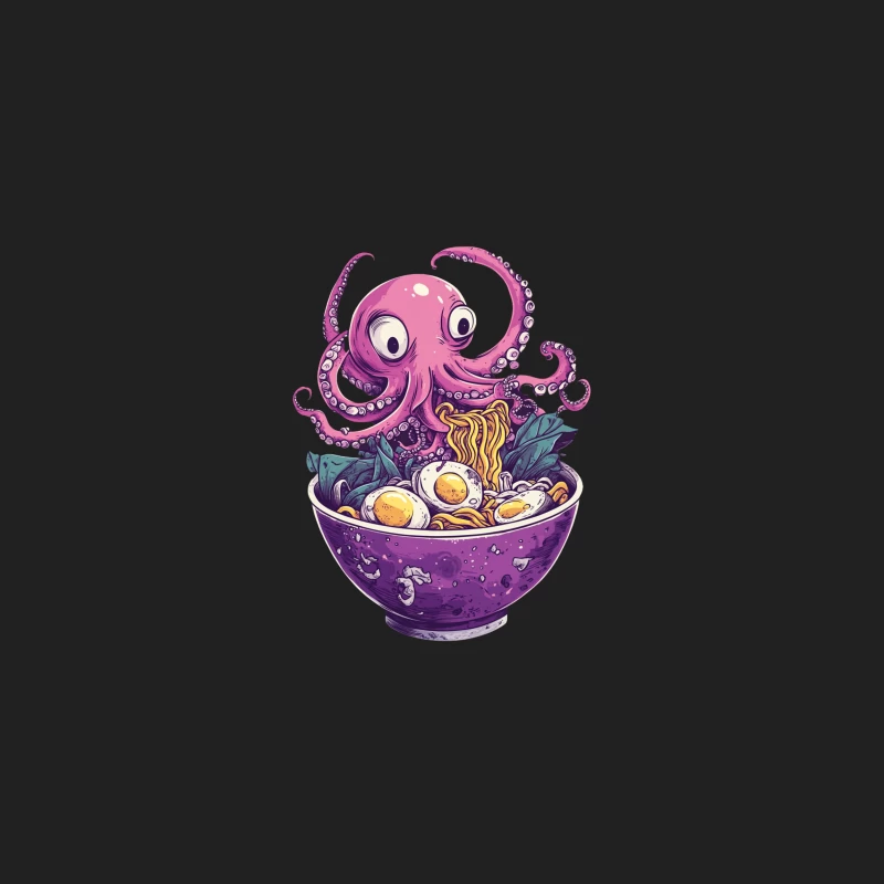Whimsical Octopus Ramen: A Surreal Food Art Illustration Bucket Hat