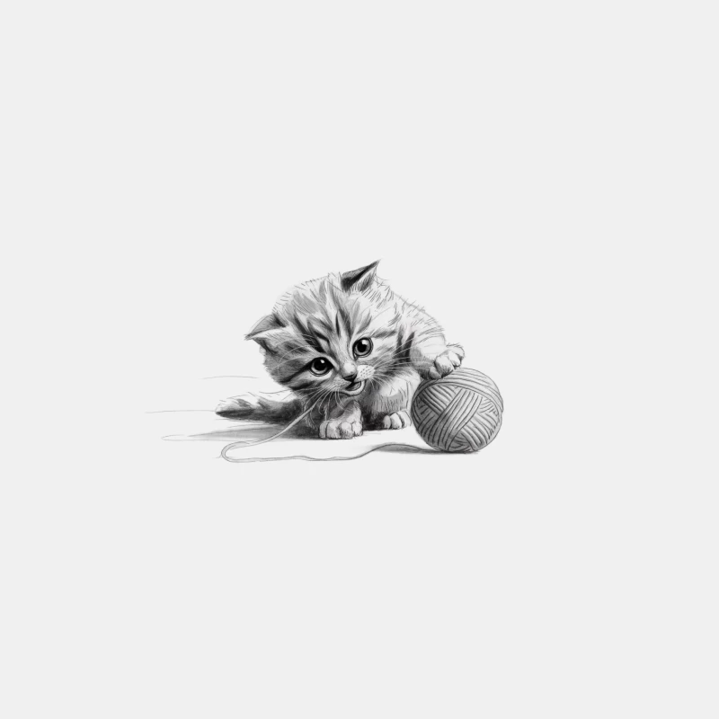 Adorable Kitten Playing with Yarn Ball in Charming Sketch Male Tank Top