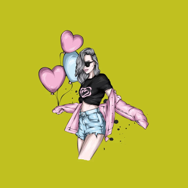 Stylish Girl with Balloons in Summer Fashion Tapestry