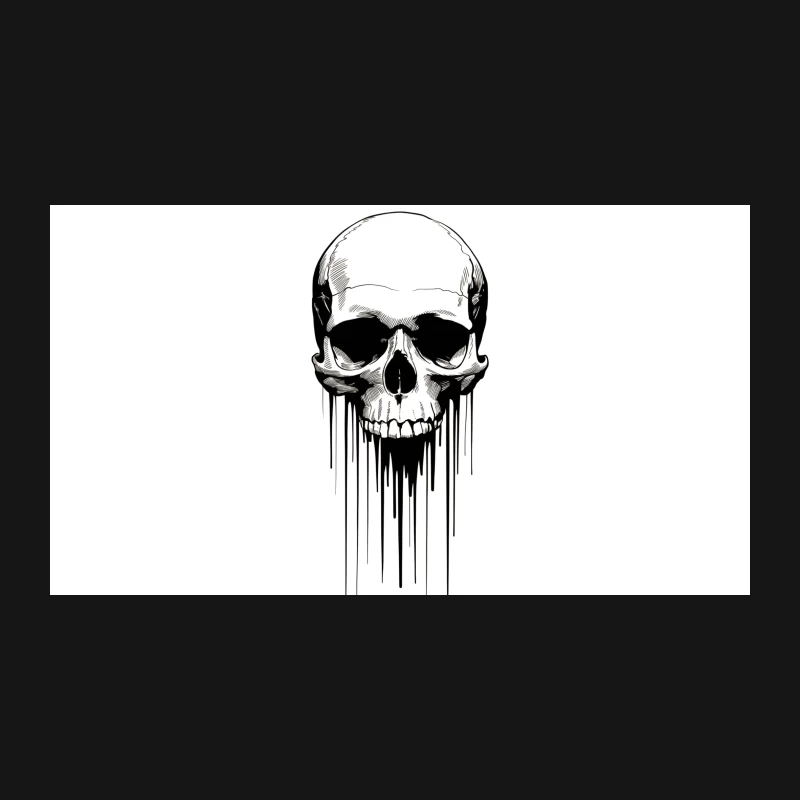 Dripping Monochrome Skull: Gothic Dark Art Illustration Desk Mat