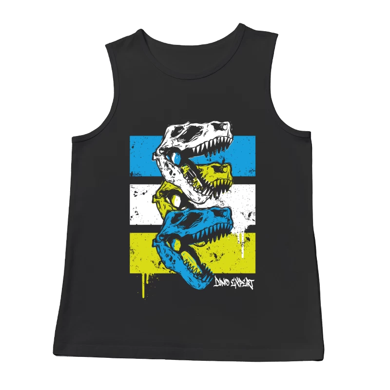 Layered T-Rex Skulls: Grunge Street Art Aesthetic Male Tank Top