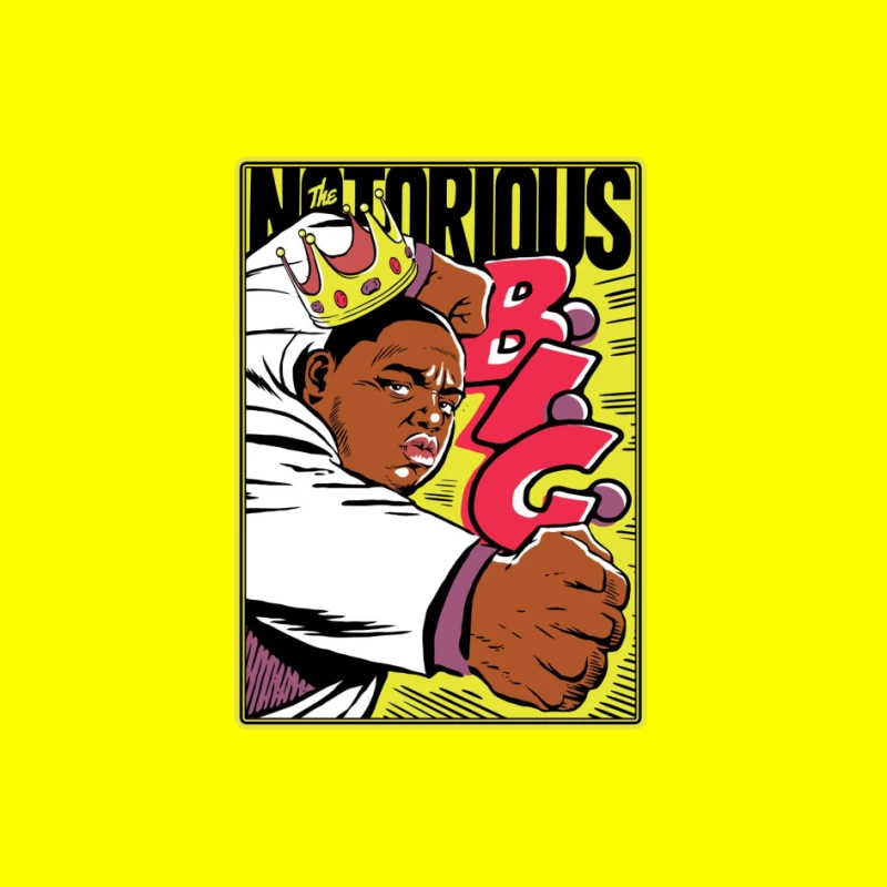 Notorious Hip-Hop Comic Style Illustration with Crown Pin