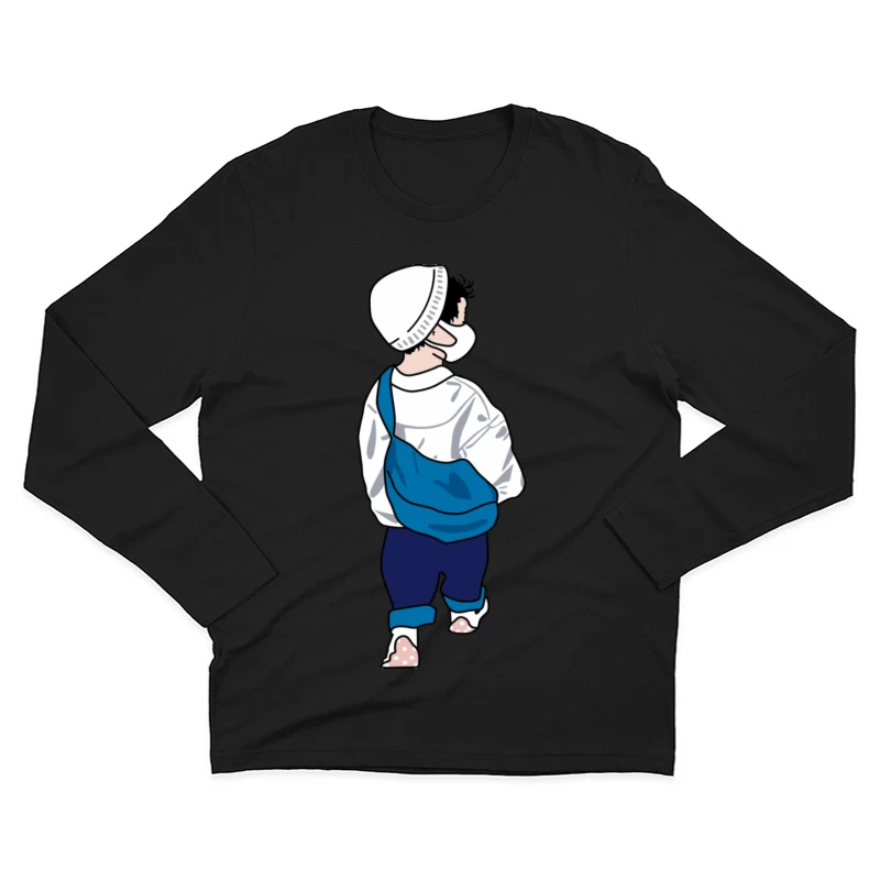 Kleinkind mit weißer Mütze und blauer Tasche Herren Langarm T-Shirt