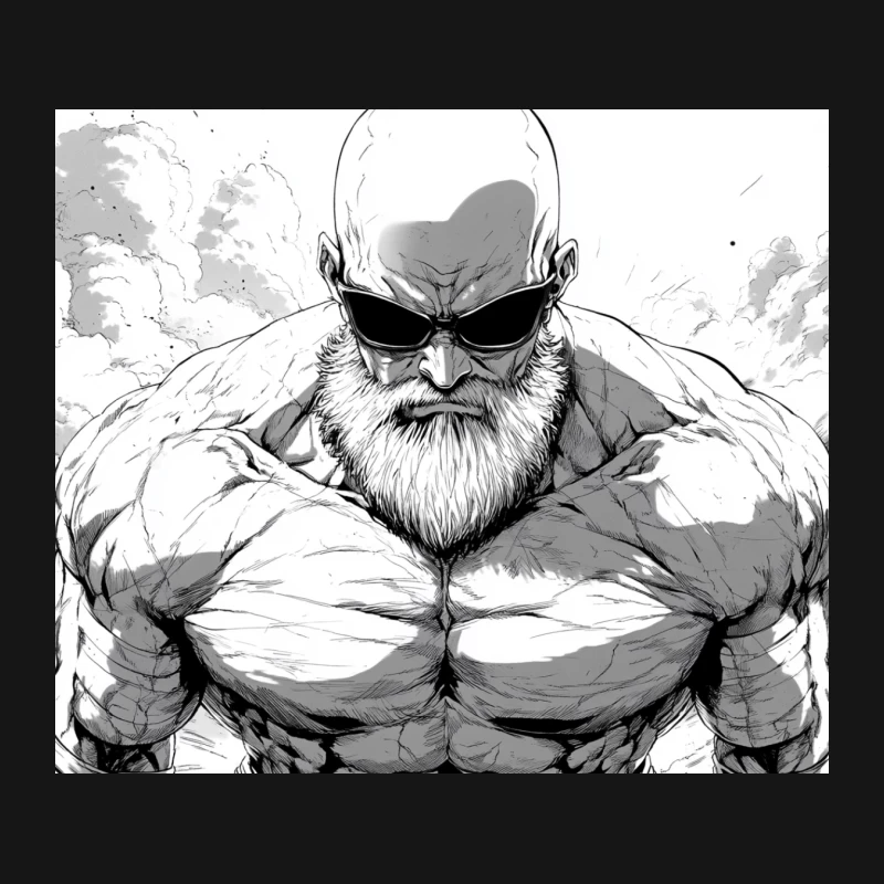 Intense Muscular Bearded Man in Black and White Manga Style Mouse Pad