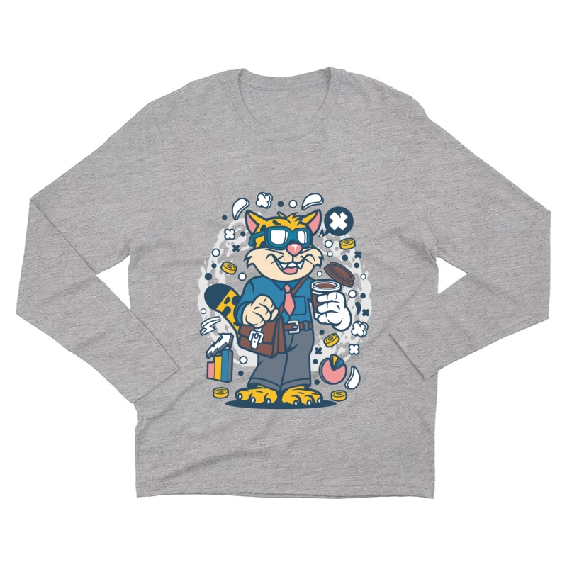 Chat d'affaires énergique tenant un café Homme Manches Longues T-Shirt
