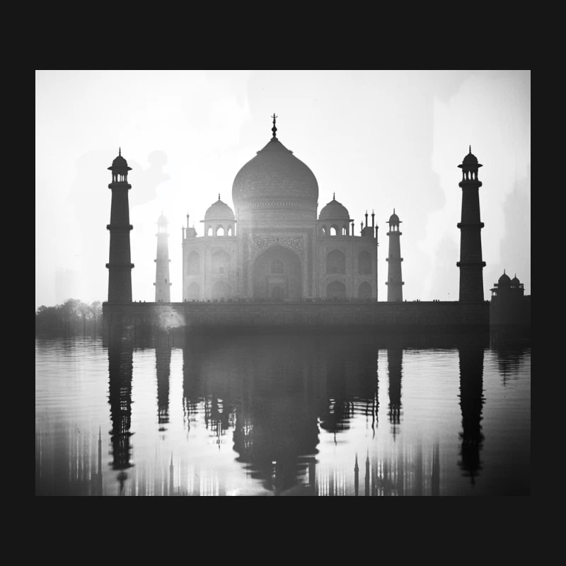 Misty Reflection of the Iconic Taj Mahal in Black and White Mouse Pad
