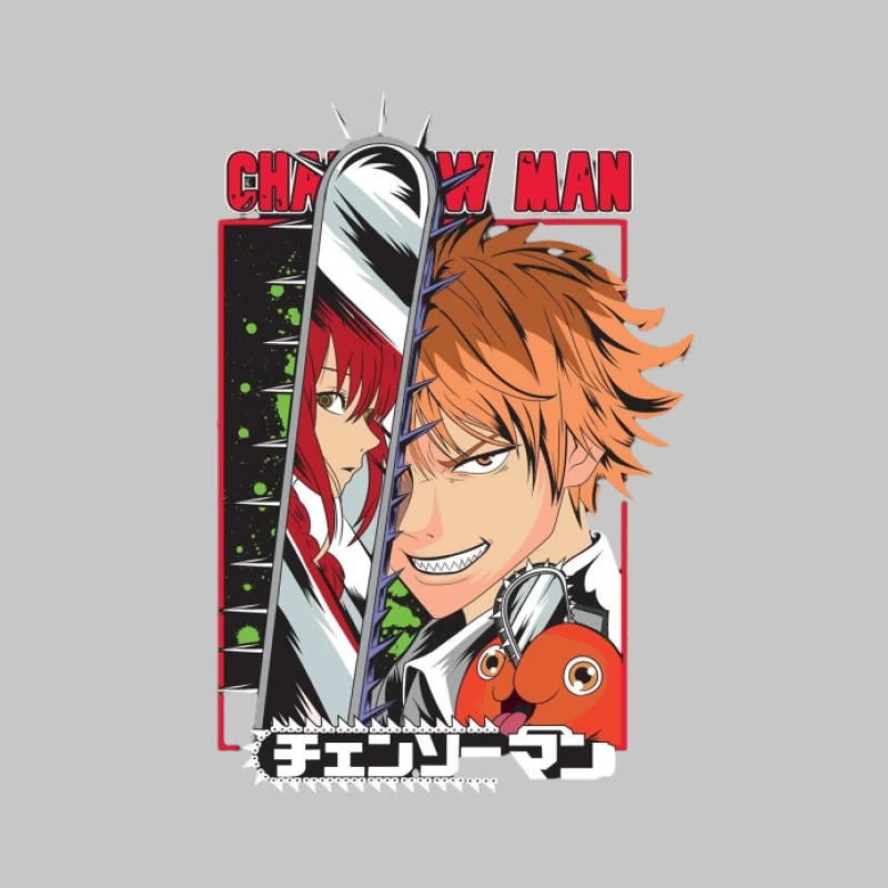Chainsaw Man Anime Poster Herren Langarm T-Shirt