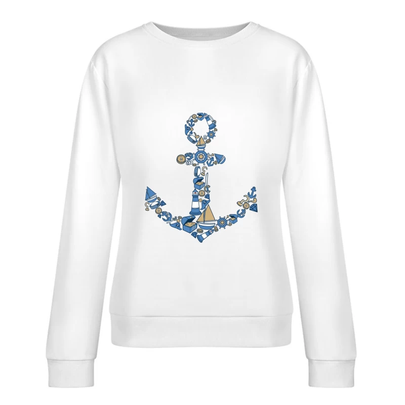 Motif ancre maritime avec objets nautiques Femme Sweat-shirt à enfiler