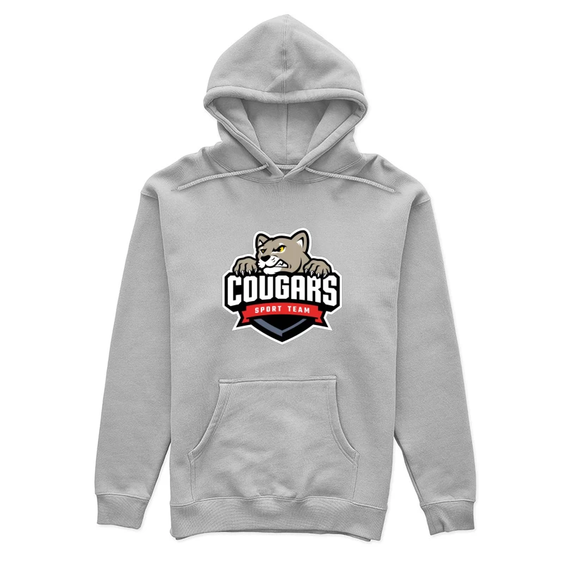 Fierce Cougar Sports Team Logo with Red Banner Female Pullover Hoodie