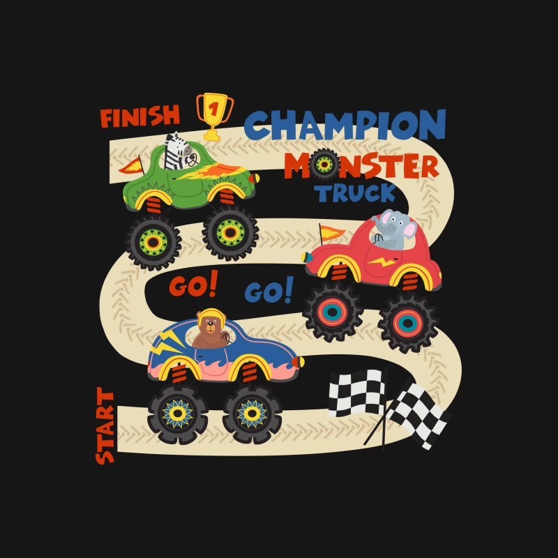 Monstertruck-Champion-Rennen mit Tieren Herren T-Shirt