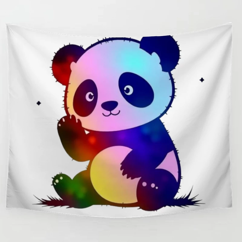 Cute Rainbow Gradient Panda Cartoon Illustration Tapestry