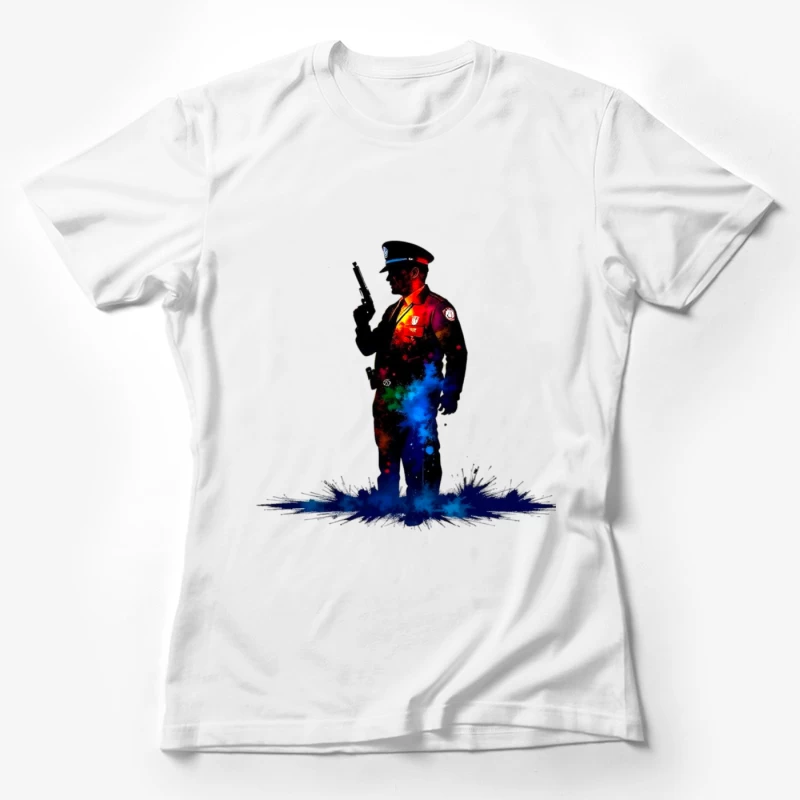 Artistic Watercolor Police Officer Silhouette Female T-Shirt