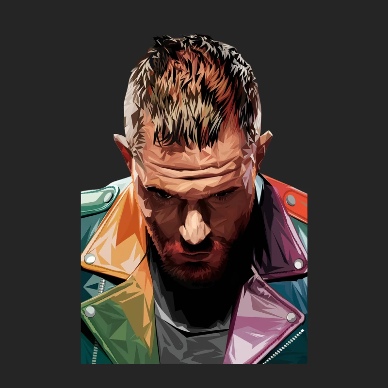 Stylized Portrait of Intense Bearded Man in Colorful Jacket Male Pullover Sweatshirt