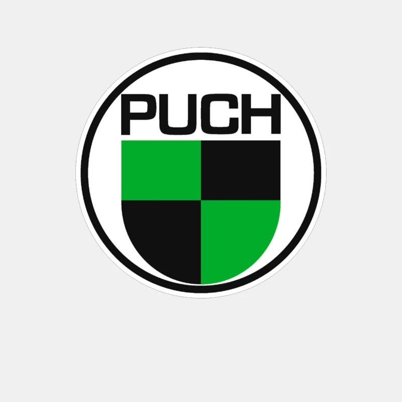 Vintage Puch Motorcycle Company Logo with Green and Black Shield Design Male Tank Top