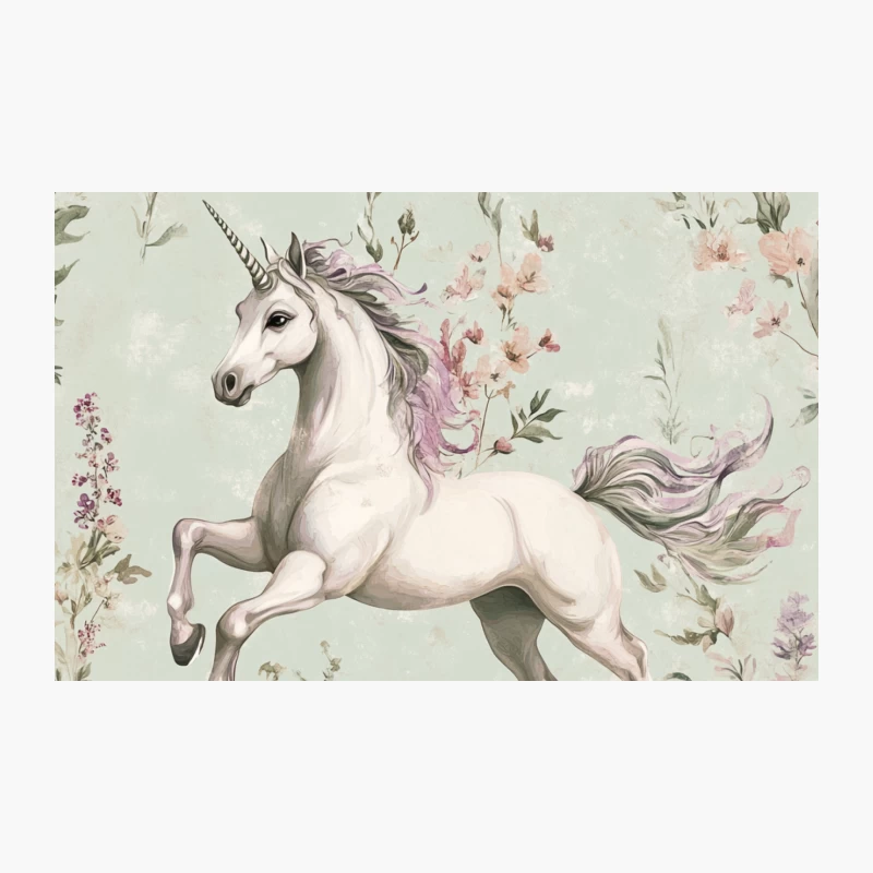 Whimsical Unicorn Prancing in Pastel Floral Fantasy Travel Mug