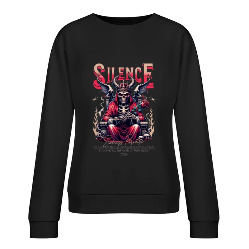 Gothic Skull King on Throne with Red Roses Female Pullover Sweatshirt