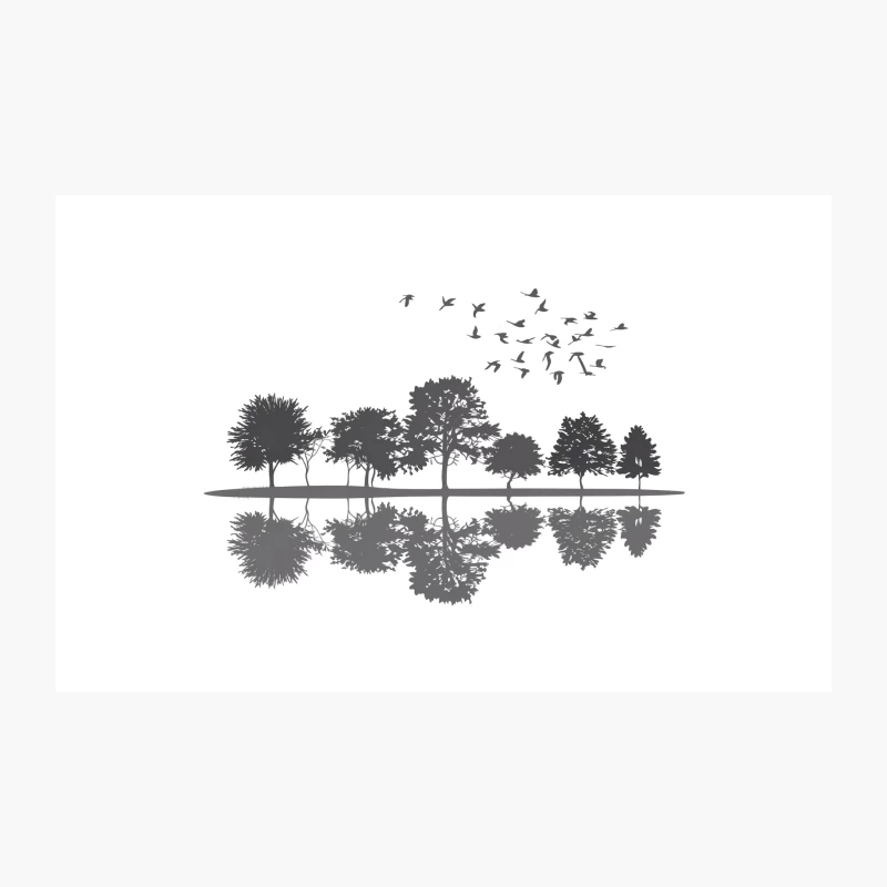 Serene Silhouette: Trees and Birds Reflected in Still Waters Travel Mug