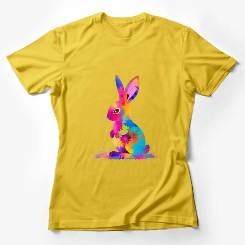 Vibrant Tie-Dye Watercolor Bunny Illustration Female T-Shirt