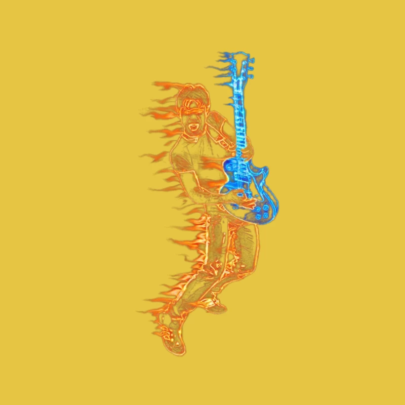 Energetic Guitarist Playing with Flames Male T-Shirt