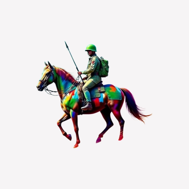 Colorful Military Cavalry Soldier on Horseback Male T-Shirt