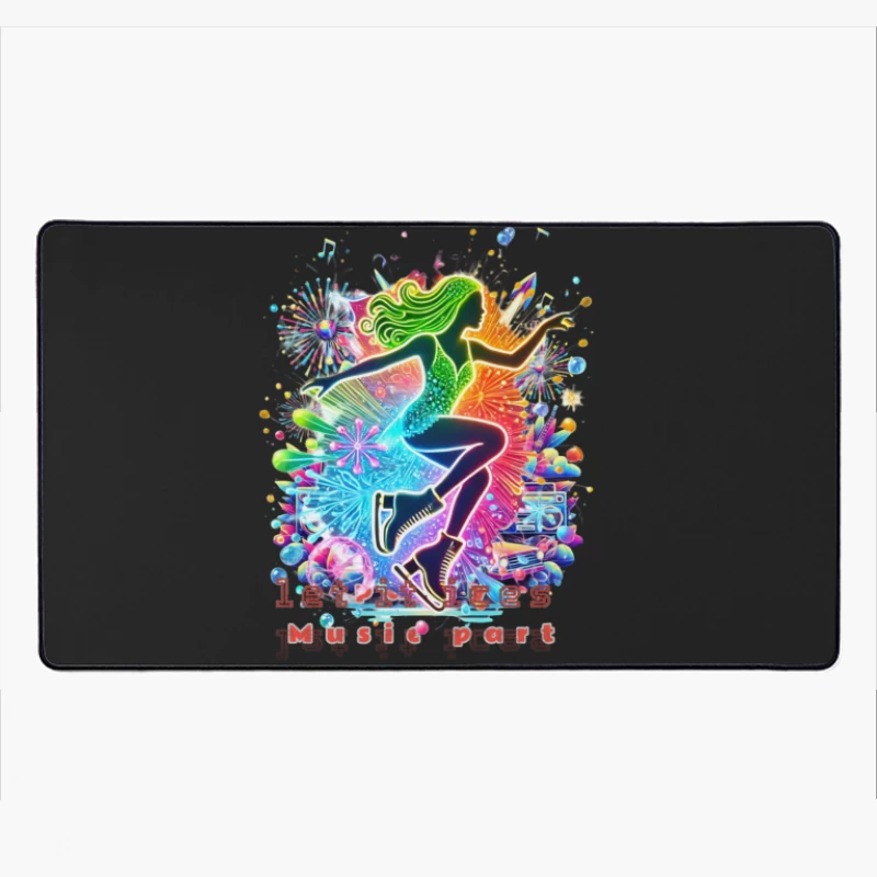 Neon ice skater girl Silhouette with Retro Music Vibes Desk Mat