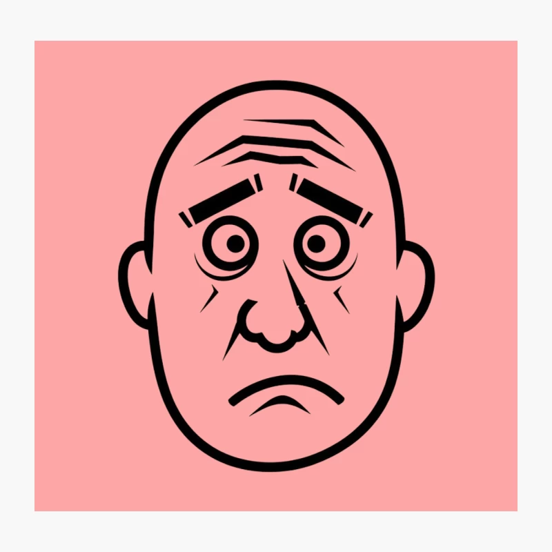 Simple Black and White Cartoon of Sad Bald Face with Worried Expression Throw Pillow